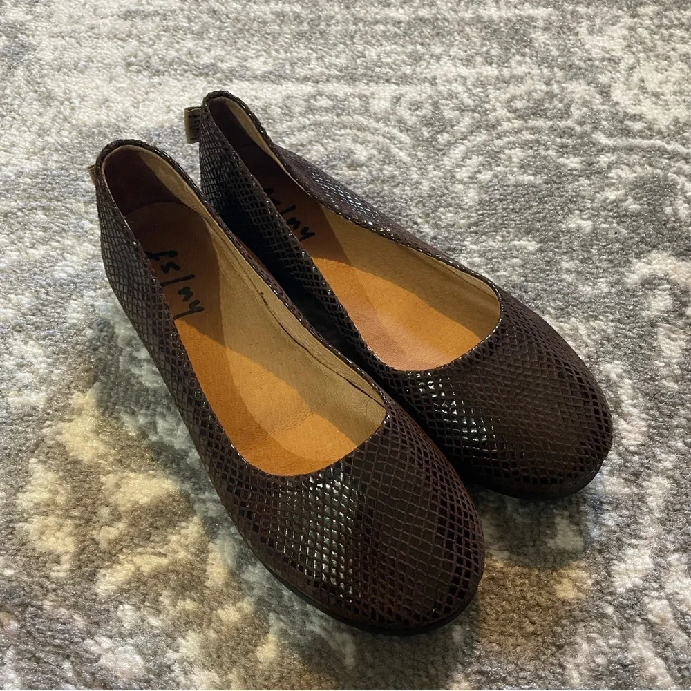 French Sole Fs/Ny Zeppa-Chocolate Snake Flats Made In Italy